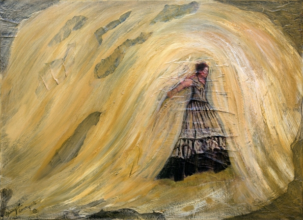 Julie danse Julie dance avec la Robe de St Anne 24 x 18 collage mixte média sur toile 2017