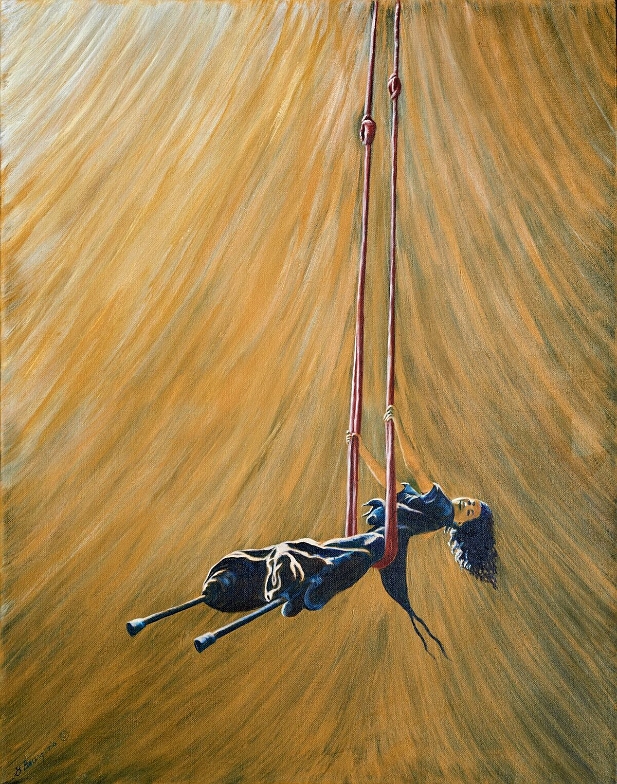 Stephanie sur sa balancoire Stéphanie swing 24 x 18 collage mixte média sur toile 2017
