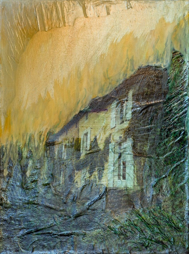 Maison àJenny France 2018 « Maison à Jenny, Poitou, France » mixte média 12 pouces x 16