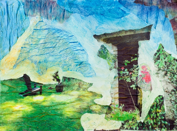 Le regard de la solitude sur la porte du Poitou 2019 « Le regard de la Solitude de Pré-d’en-Haut sur la porte du Poitou » mixte média 16 pouces x 12