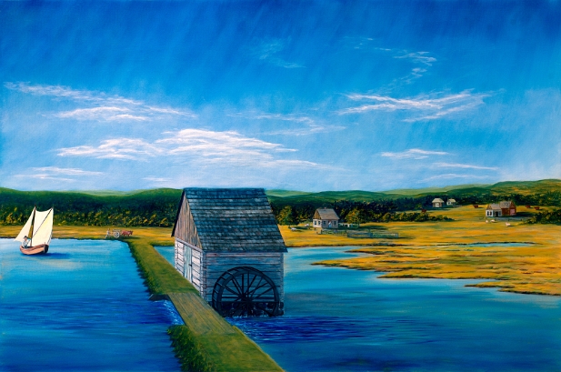 Moulin 2020 « Le moulin à marée, Seigneurie de Remsheg » 5 pieds x 3.5 pieds huile sur toile