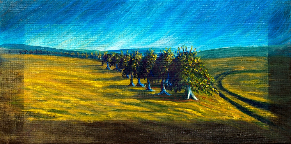 Chemin au Verger à l'automne 2020 « Chemin au Verger Belliveau à l’automne » huile sur toile  24 pouces x  12