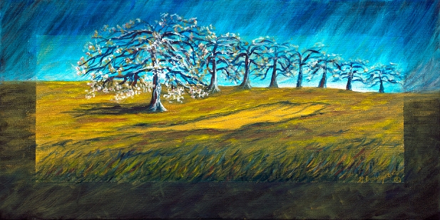 Verger au printemps 2020 « Verger Belliveau au printemps » huile sur toile 24 pouces x 12
