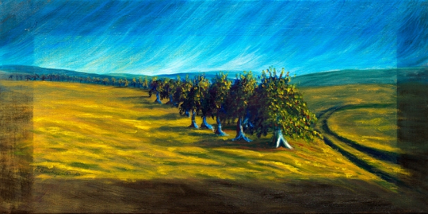 Chemin au Verger à l'automne 2020 « Chemin au Verger Belliveau à l’automne » huile sur toile 24 pouces x 12