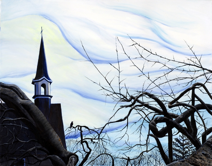 Le clocher veille sur notre solitude 2007 22x28