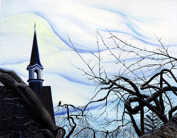 Le clocher veille sur notre solitude 2007 22x28