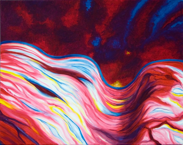 Mouvement rouge, blanc et turquoise